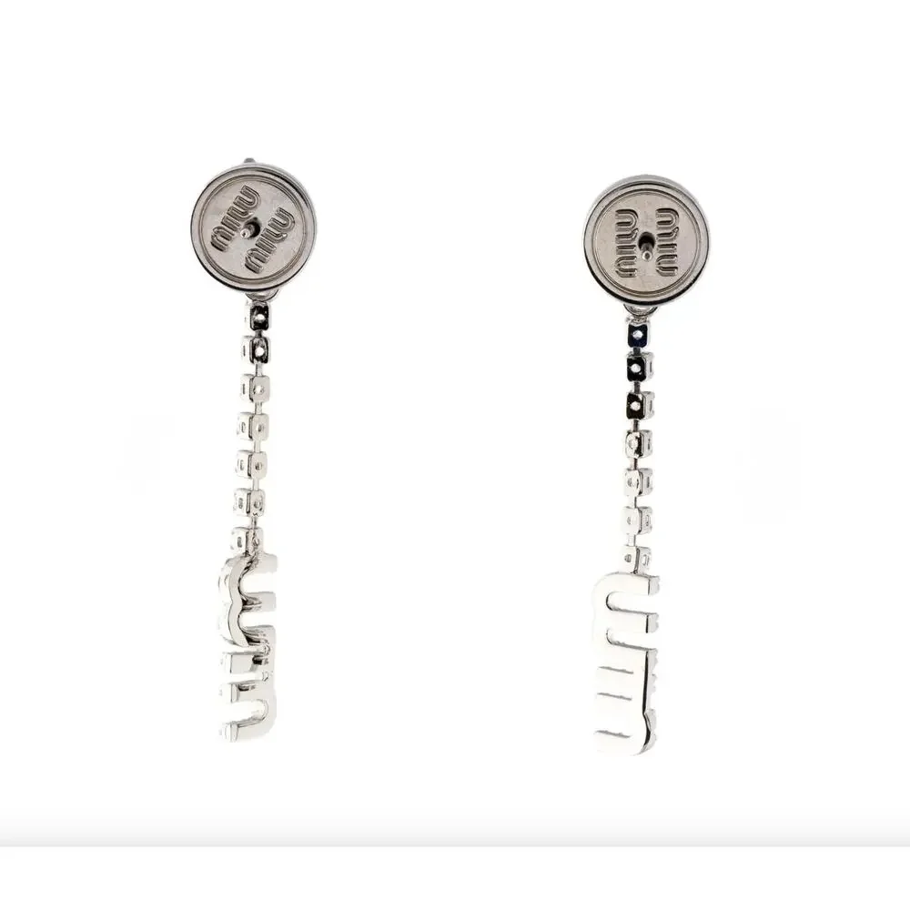 7237 - Miu Miu Crystal Logo Drop Earrings